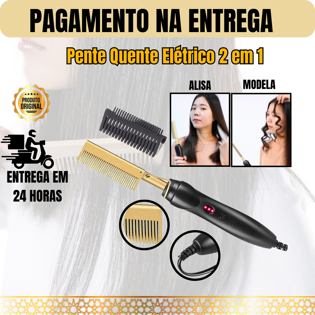 Pente Quente Alisador Elétrico 2 em 1 - Cabelo e Barba