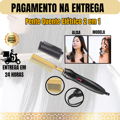 Pente Quente Alisador Elétrico 2 em 1 - Cabelo e Barba