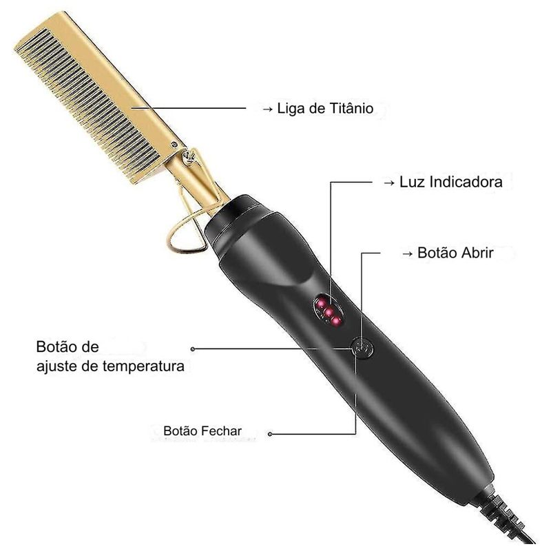 Pente Quente Alisador Elétrico 2 em 1 - Cabelo e Barba