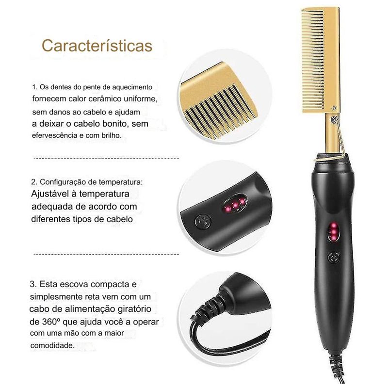 Pente Quente Alisador Elétrico 2 em 1 - Cabelo e Barba